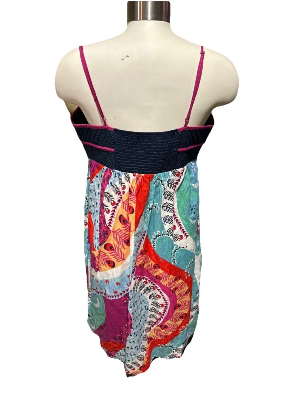 Anthropologie Lilka Floral Feather Dress Sz L Spaghetti Straps Blue Red Vtg Y2K - Picture 6 of 10